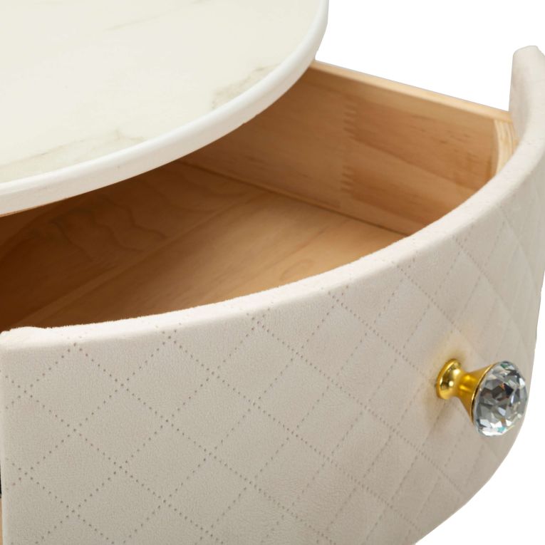 Toeletta Bianco Crema oro un Cassetto Rivestimento in Velluto Trapuntato 52x52x70h cm, Sfumatura Colore Struttura Crema - Mbale