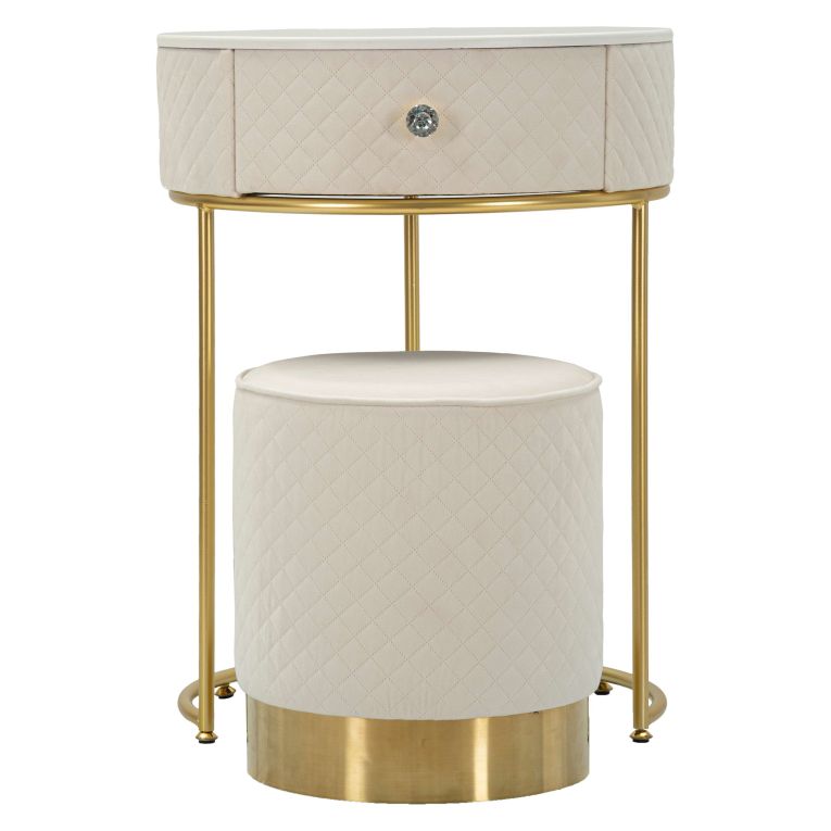 Toeletta Bianco Crema oro un Cassetto Rivestimento in Velluto Trapuntato 52x52x70h cm, Sfumatura Colore Struttura Crema - Mbale