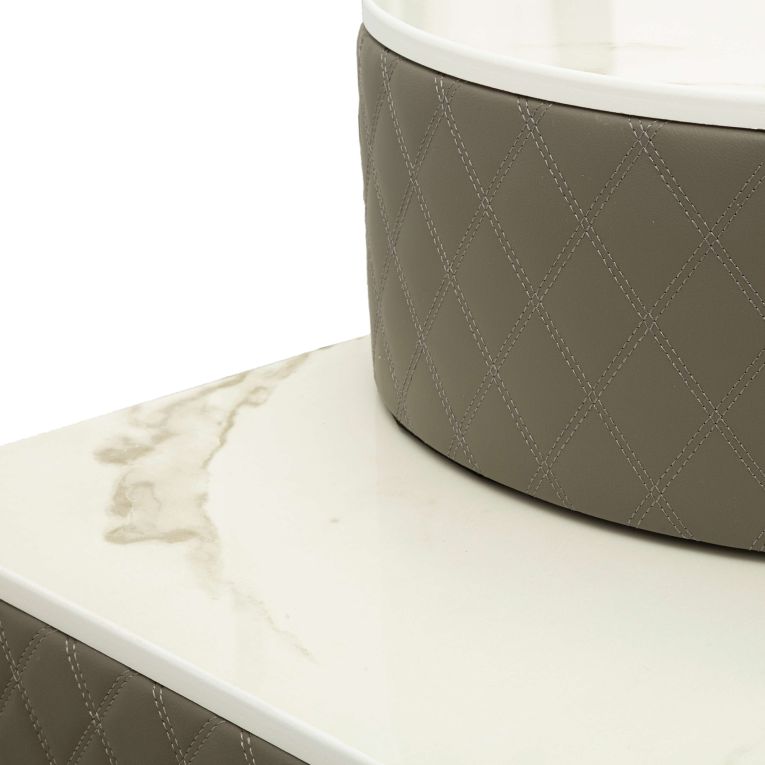 Toeletta Bianco Marmo Grigio Tortora 4 Cassetti Finitura Simil Pelle Trapuntata con Dettagli Argento, top Effetto Marmo 120x40x75h cm, - Tafrao