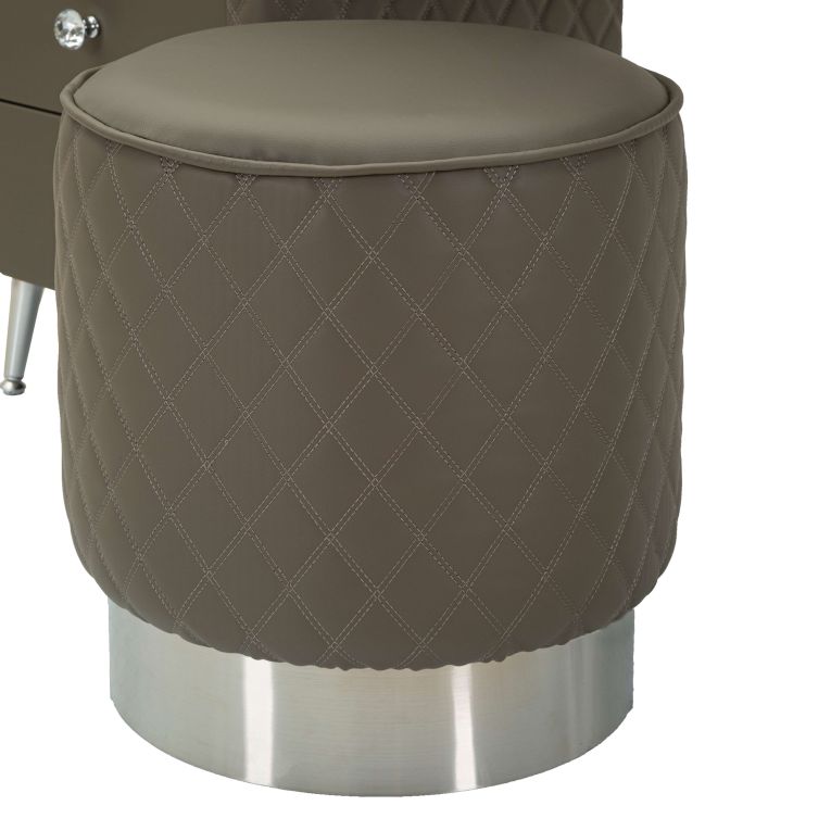 Toeletta Bianco Marmo Grigio Tortora 4 Cassetti Finitura Simil Pelle Trapuntata con Dettagli Argento, top Effetto Marmo 120x40x75h cm, - Tafrao