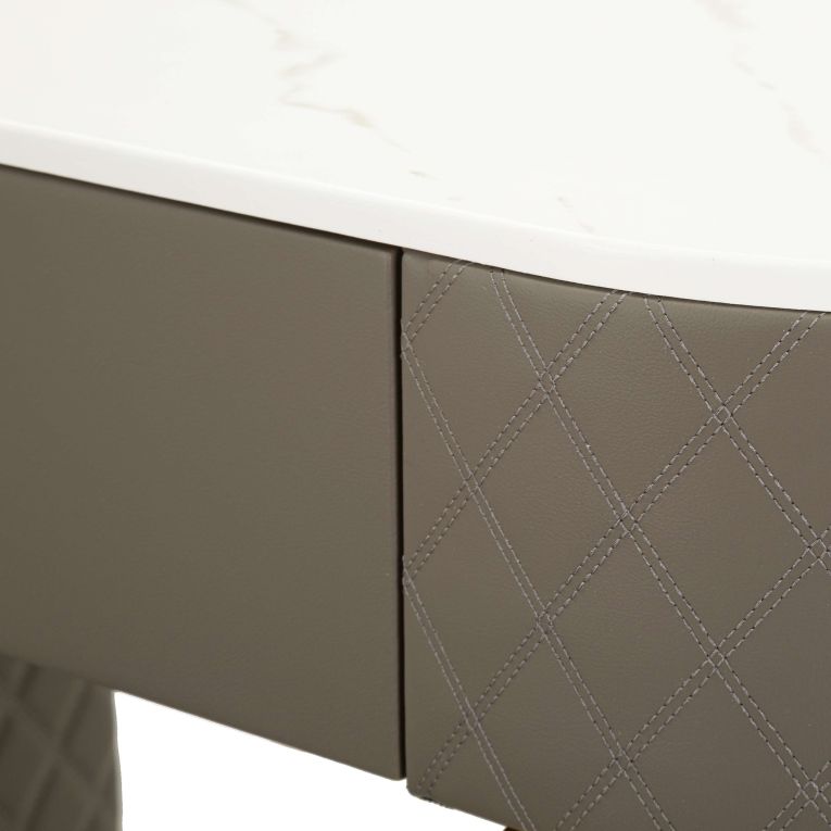 Toeletta Bianco Marmo Grigio Tortora 4 Cassetti Finitura Simil Pelle Trapuntata con Dettagli oro, top Effetto Marmo 120x40x75h cm, - Tafrao