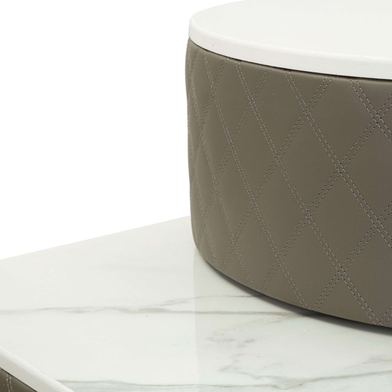 Toeletta Bianco Marmo Grigio Tortora 4 Cassetti Finitura Simil Pelle Trapuntata con Dettagli oro, top Effetto Marmo 120x40x75h cm, - Tafrao