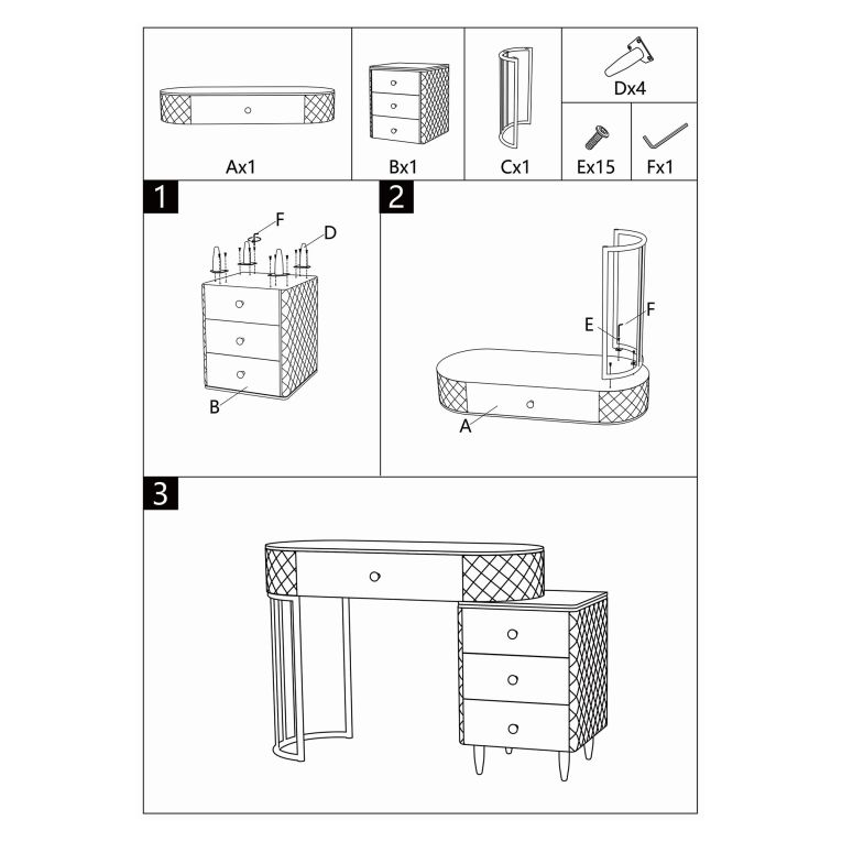 Toeletta Bianco Marmo Grigio Tortora 4 Cassetti Finitura Simil Pelle Trapuntata con Dettagli oro, top Effetto Marmo 120x40x75h cm, - Tafrao