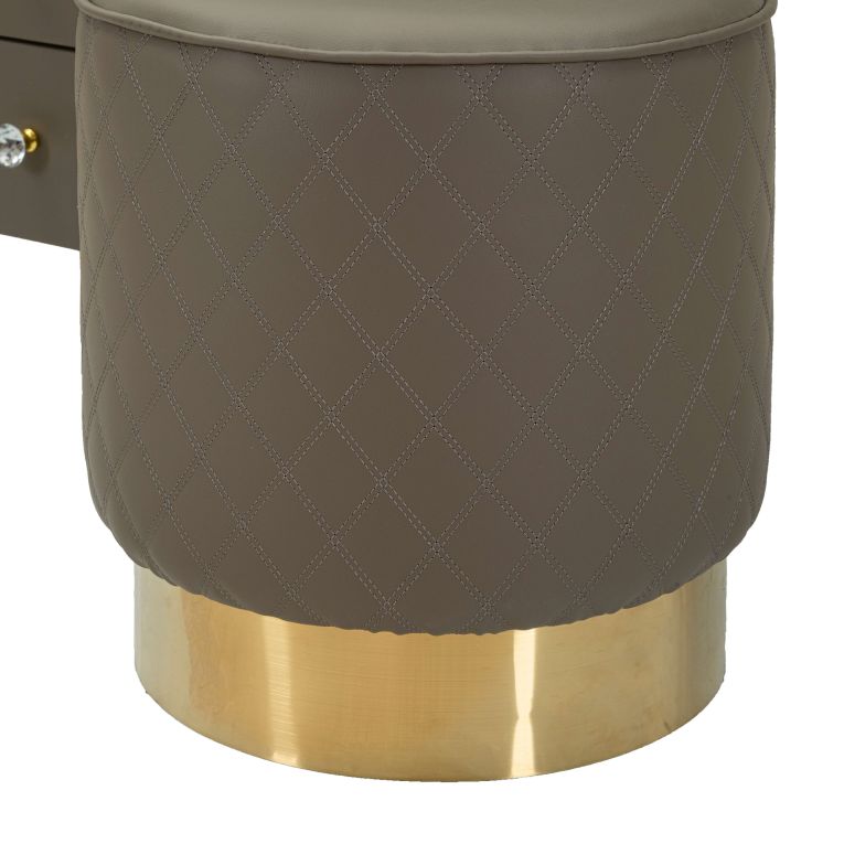 Toeletta Bianco Marmo Grigio Tortora 4 Cassetti Finitura Simil Pelle Trapuntata con Dettagli oro, top Effetto Marmo 120x40x75h cm, - Tafrao
