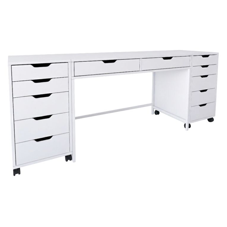 Toeletta Bianco Nero Specchio Incluso 12 Cassetti 200x55x77h cm, Luci Incluse - Lagunare