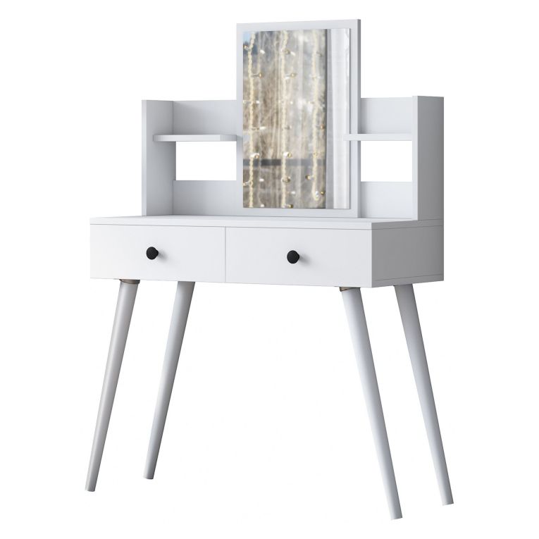 Toeletta Bianco Nero Specchio Incluso 2 Cassetti 103x40x112h cm, Colore Struttura Nero - Longhena