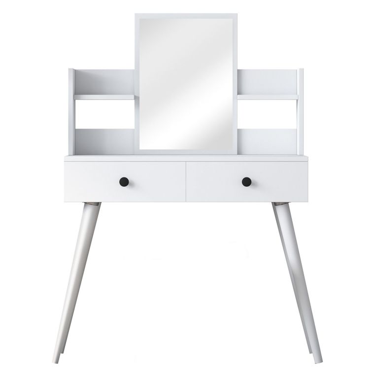 Toeletta Bianco Nero Specchio Incluso 2 Cassetti 103x40x112h cm, Colore Struttura Nero - Longhena