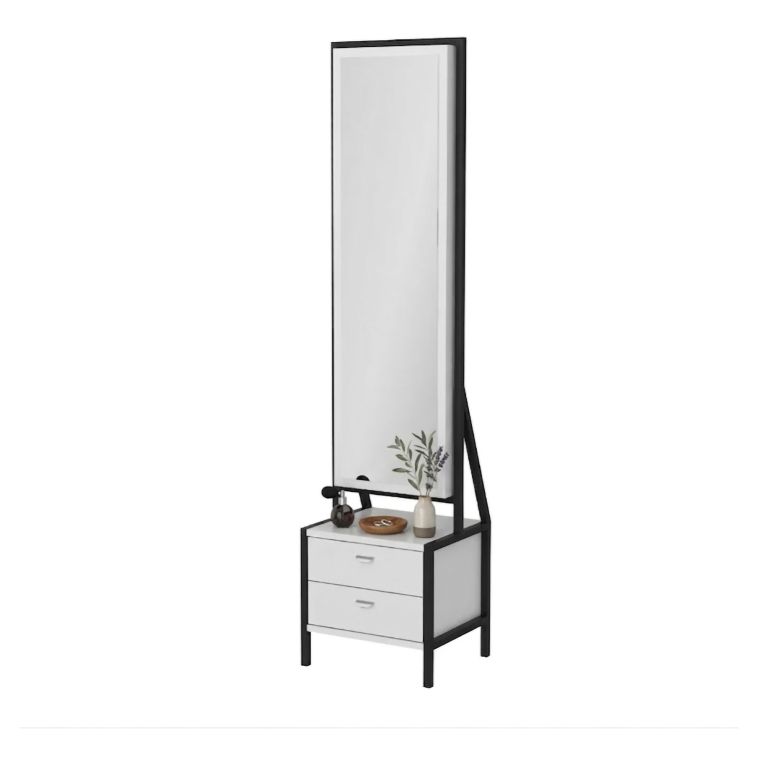 Toeletta Bianco Nero Specchio Incluso 2 Cassetti 41x35x170h cm, Un'anta - Sicamino