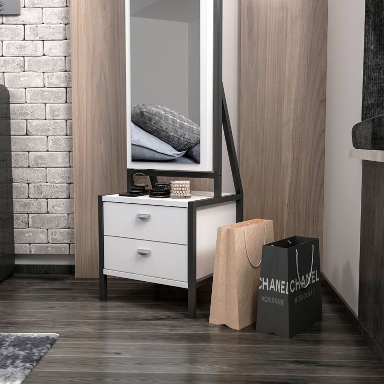 Toeletta Bianco Nero Specchio Incluso 2 Cassetti 41x35x170h cm, Un'anta - Sicamino