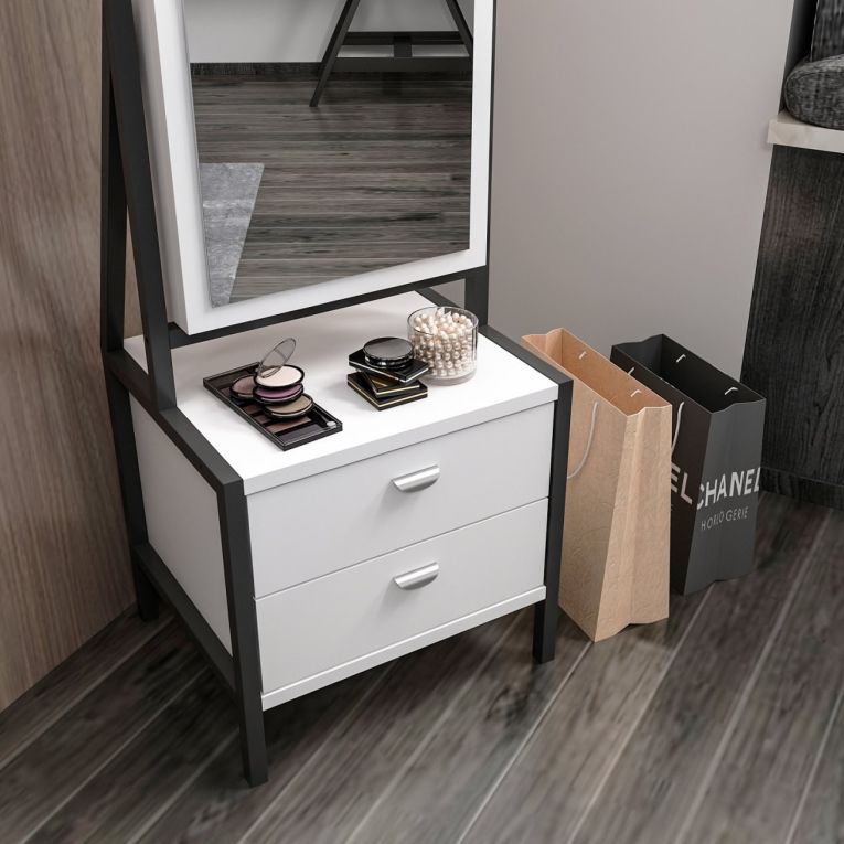 Toeletta Bianco Nero Specchio Incluso 2 Cassetti 41x35x170h cm, Un'anta - Sicamino