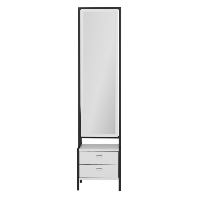 Toeletta Bianco Nero Specchio Incluso 2 Cassetti 41x35x170h cm, Un'anta - Sicamino