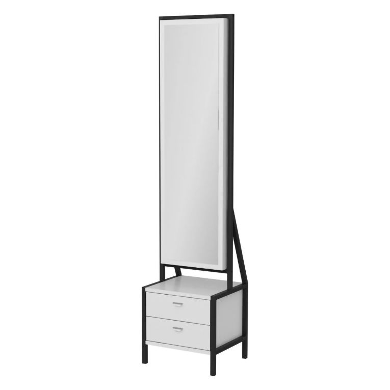 Toeletta Bianco Nero Specchio Incluso 2 Cassetti 41x35x170h cm, Un'anta - Sicamino