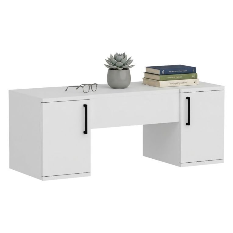 Toeletta Bianco Nero Specchio Incluso 3 Ante 100x35x74h cm, Colore Struttura Nero - Cicerale