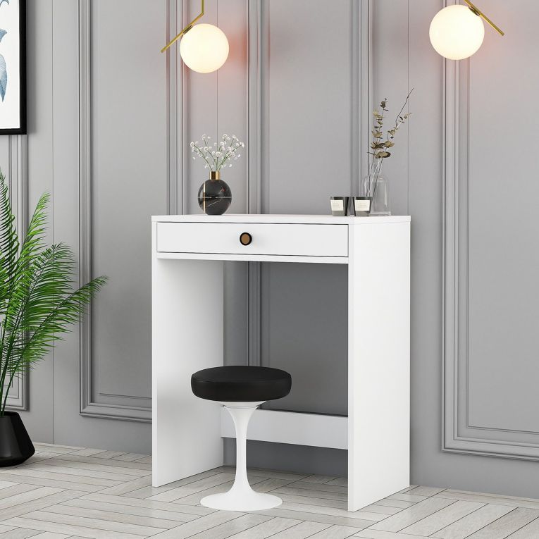 Toeletta Bianco Nero Specchio Incluso un Cassetto 70x85x40h cm, Colore Struttura Nero - Carde