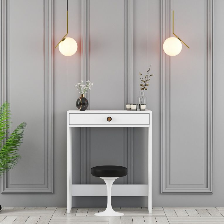 Toeletta Bianco Nero Specchio Incluso un Cassetto 70x85x40h cm, Colore Struttura Nero - Carde