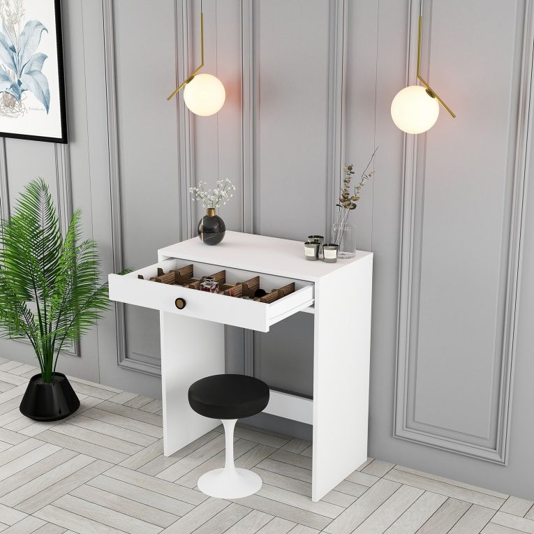 Toeletta Bianco Nero Specchio Incluso un Cassetto 70x85x40h cm, Colore Struttura Nero - Carde