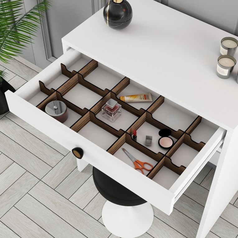 Toeletta Bianco Nero Specchio Incluso un Cassetto 70x85x40h cm, Colore Struttura Nero - Carde