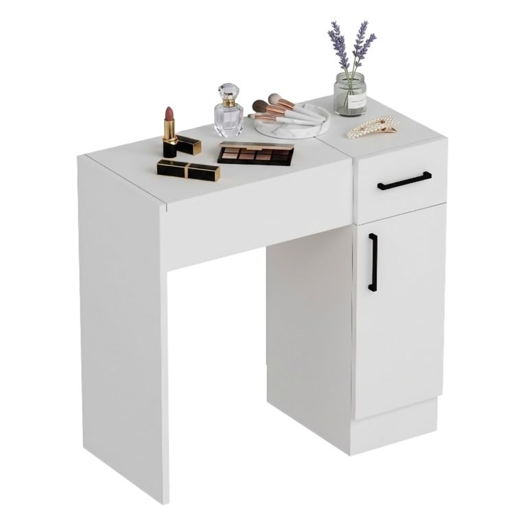 Toeletta Bianco Nero Specchio Incluso un Cassetto 74x38x108h cm, 2 Ante - Lequile
