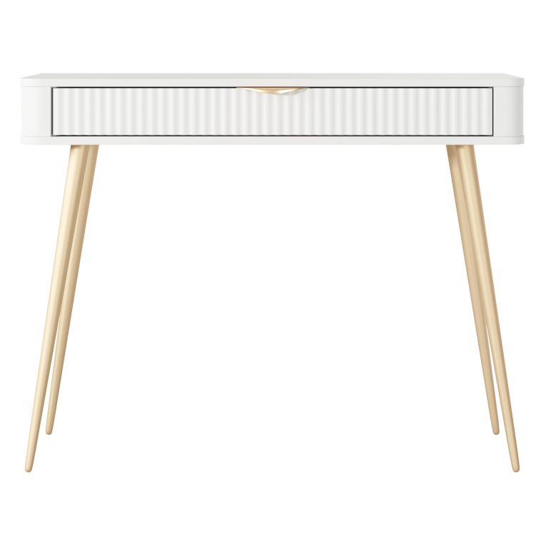 Toeletta Bianco oro un Cassetto Materiale Struttura in Metallo 100x38x78h cm, Materiale Piano in Legno Nobilitato - Katerara