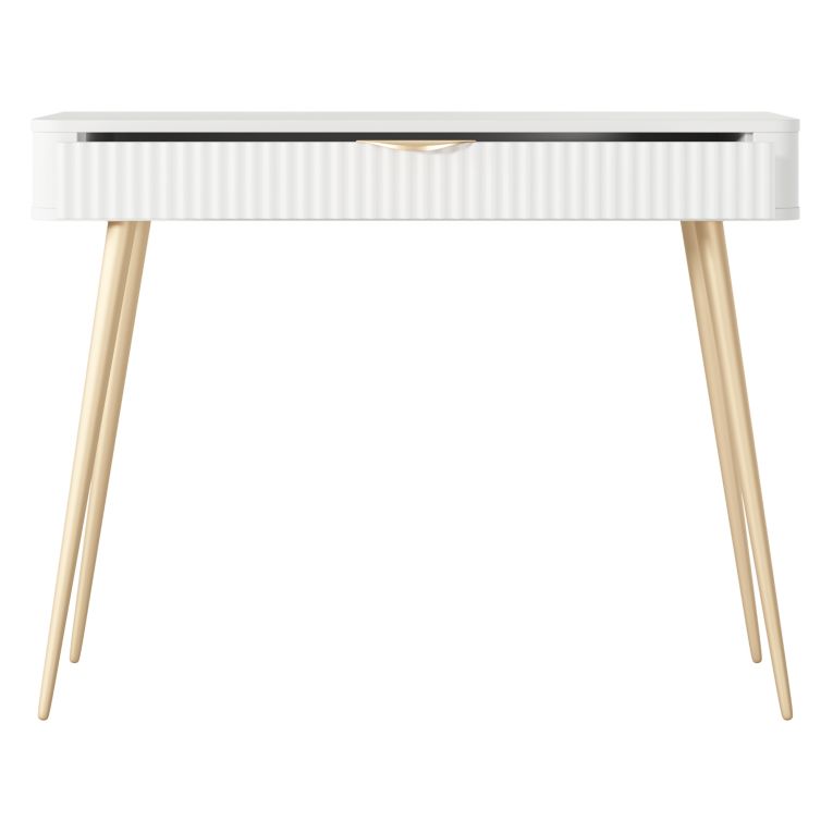 Toeletta Bianco oro un Cassetto Materiale Struttura in Metallo 100x38x78h cm, Materiale Piano in Legno Nobilitato - Katerara