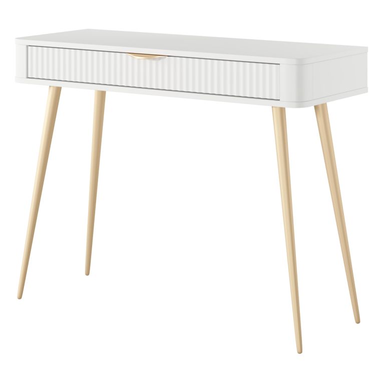 Toeletta Bianco oro un Cassetto Materiale Struttura in Metallo 100x38x78h cm, Materiale Piano in Legno Nobilitato - Katerara