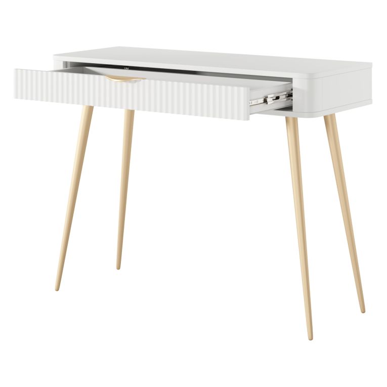 Toeletta Bianco oro un Cassetto Materiale Struttura in Metallo 100x38x78h cm, Materiale Piano in Legno Nobilitato - Katerara