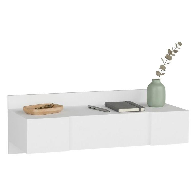 Toeletta Bianco Specchio Incluso 3 Ante 100x39x33h cm, Materiale Piano in Legno Nobilitato - Selci