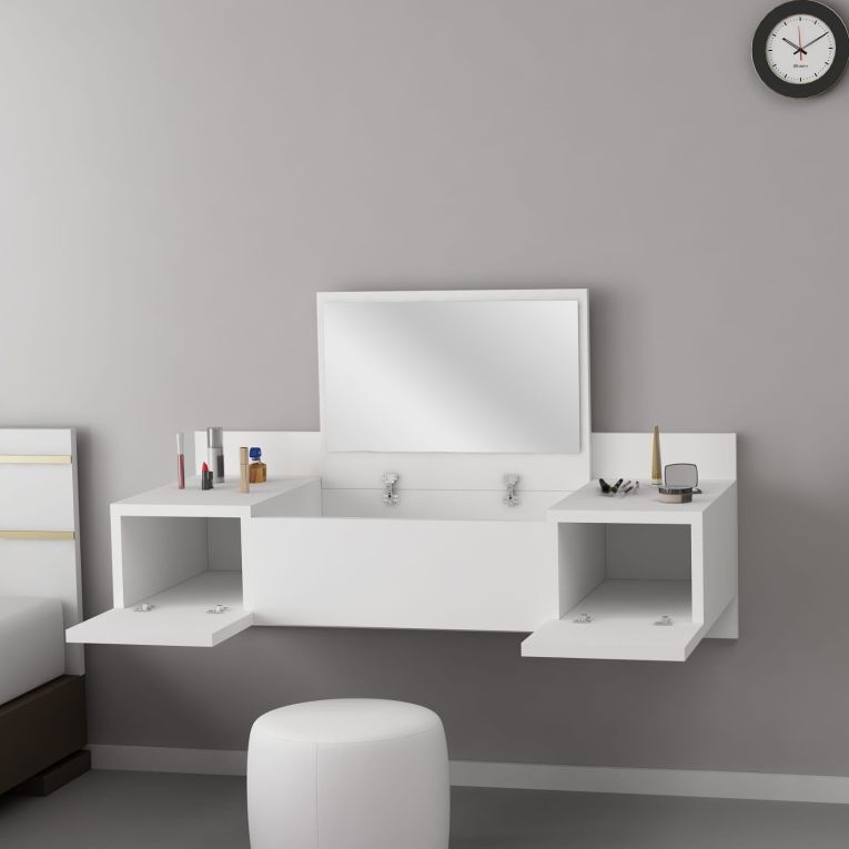 Toeletta Bianco Specchio Incluso 3 Ante 100x39x33h cm, Materiale Piano in Legno Nobilitato - Selci