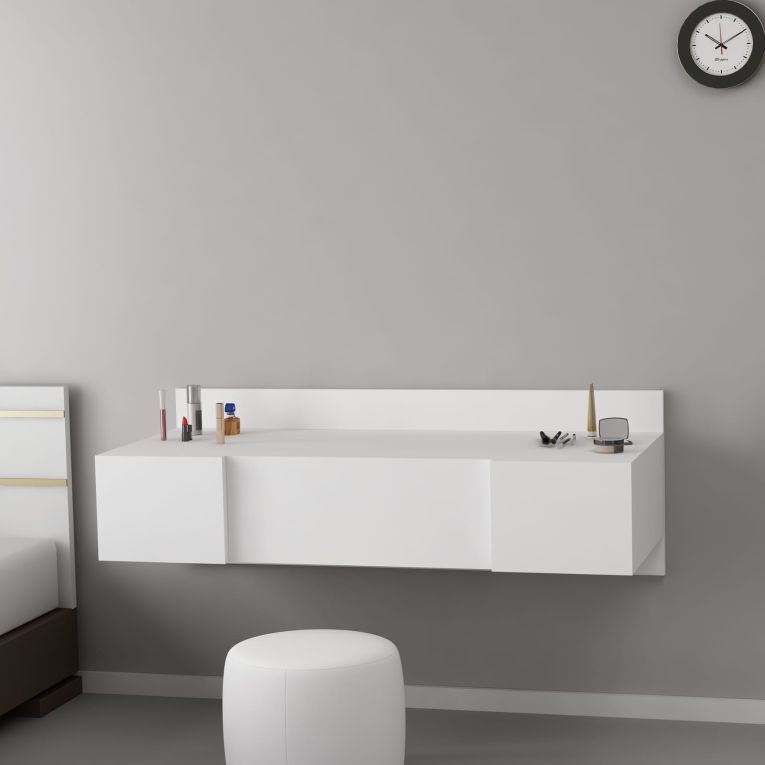 Toeletta Bianco Specchio Incluso 3 Ante 100x39x33h cm, Materiale Piano in Legno Nobilitato - Selci