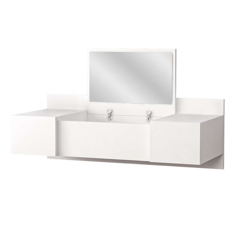 Toeletta Bianco Specchio Incluso 3 Ante 100x39x33h cm, Materiale Piano in Legno Nobilitato - Selci