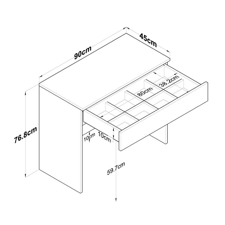 Toeletta Bianco Specchio Incluso un Cassetto 90x45x77h cm, Materiale Piano in Legno Nobilitato - Fele