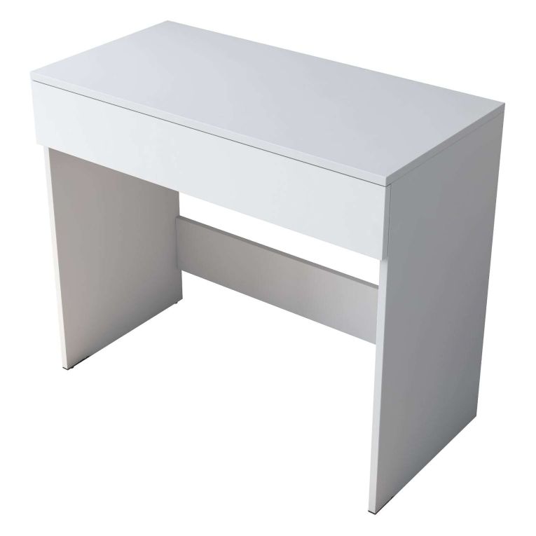 Toeletta Bianco Specchio Incluso un Cassetto 90x45x77h cm, Materiale Piano in Legno Nobilitato - Fele