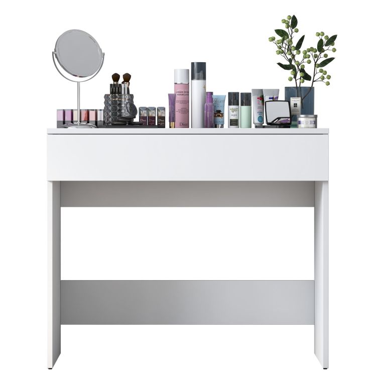 Toeletta Bianco Specchio Incluso un Cassetto 90x45x77h cm, Materiale Piano in Legno Nobilitato - Fele