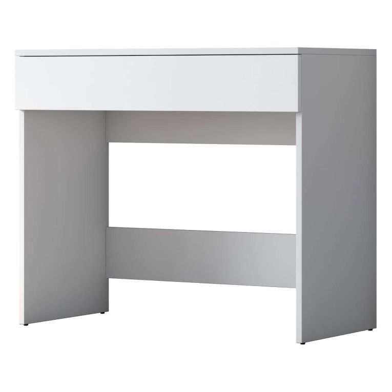Toeletta Bianco Specchio Incluso un Cassetto 90x45x77h cm, Materiale Piano in Legno Nobilitato - Fele