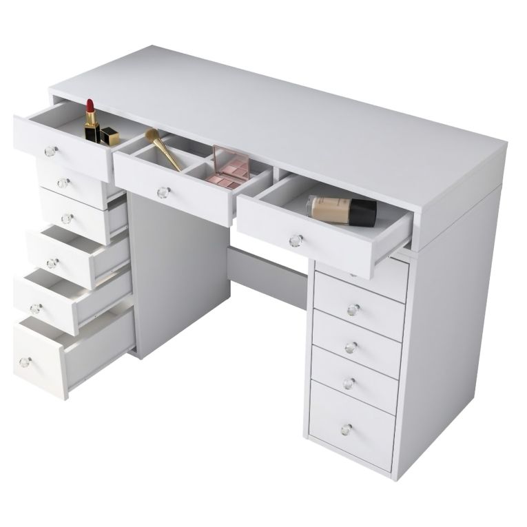 Toeletta Bianco Trasparente Specchio Incluso 13 Cassetti 120x45x82h cm, Colore Struttura Trasparente - Tirolo