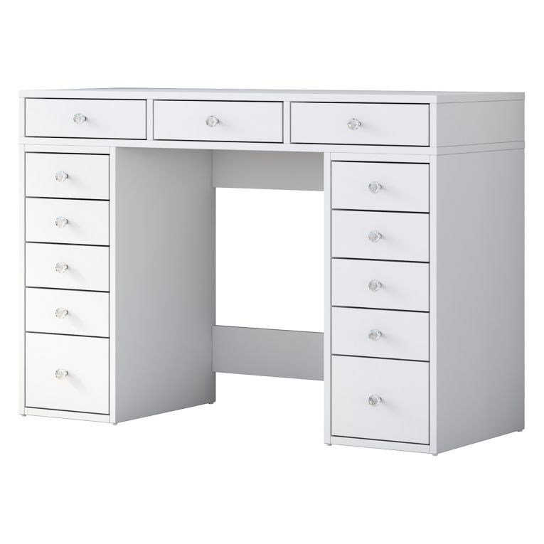 Toeletta Bianco Trasparente Specchio Incluso 13 Cassetti 120x45x82h cm, Colore Struttura Trasparente - Tirolo