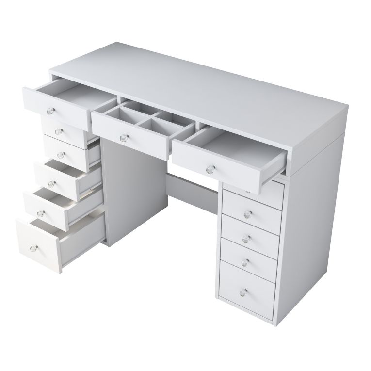 Toeletta Bianco Trasparente Specchio Incluso 13 Cassetti 120x45x82h cm, Colore Struttura Trasparente - Tirolo