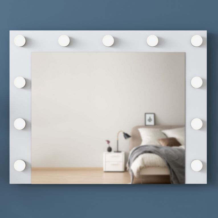 Toeletta Bianco Trasparente Specchio Incluso 7 Cassetti 90x45x153h cm, Luci Incluse - Cocchiara