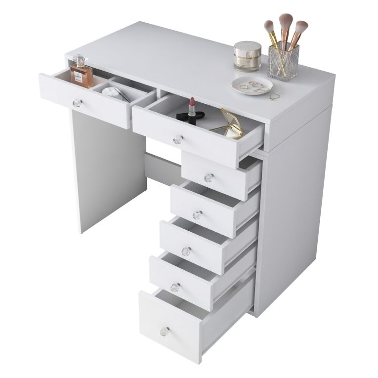 Toeletta Bianco Trasparente Specchio Incluso 7 Cassetti 90x45x82h cm, Colore Struttura Trasparente - Rivello