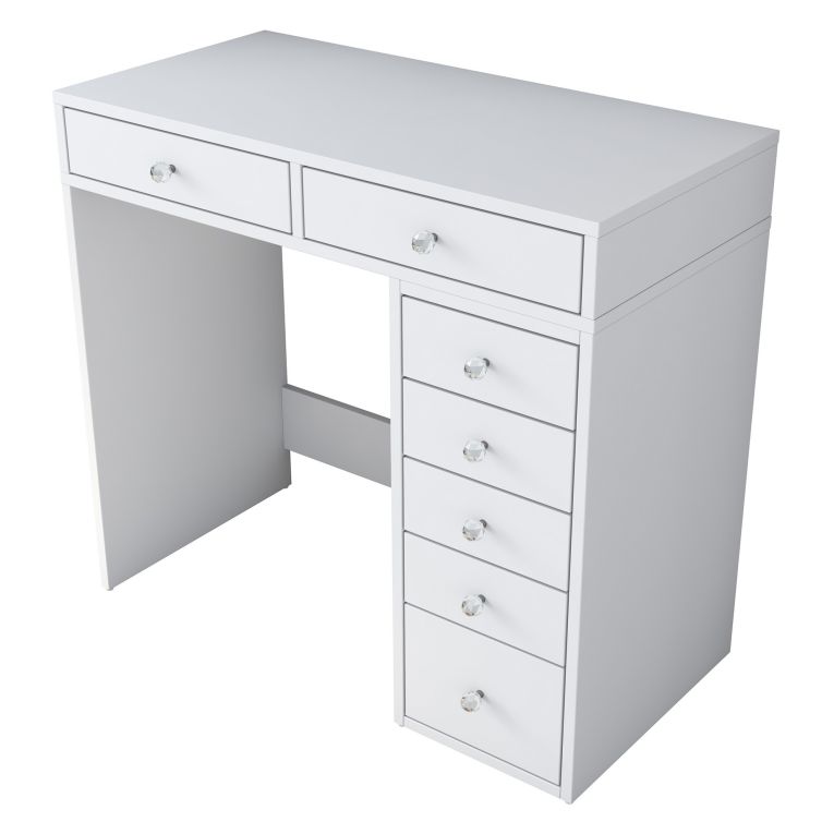 Toeletta Bianco Trasparente Specchio Incluso 7 Cassetti 90x45x82h cm, Colore Struttura Trasparente - Rivello