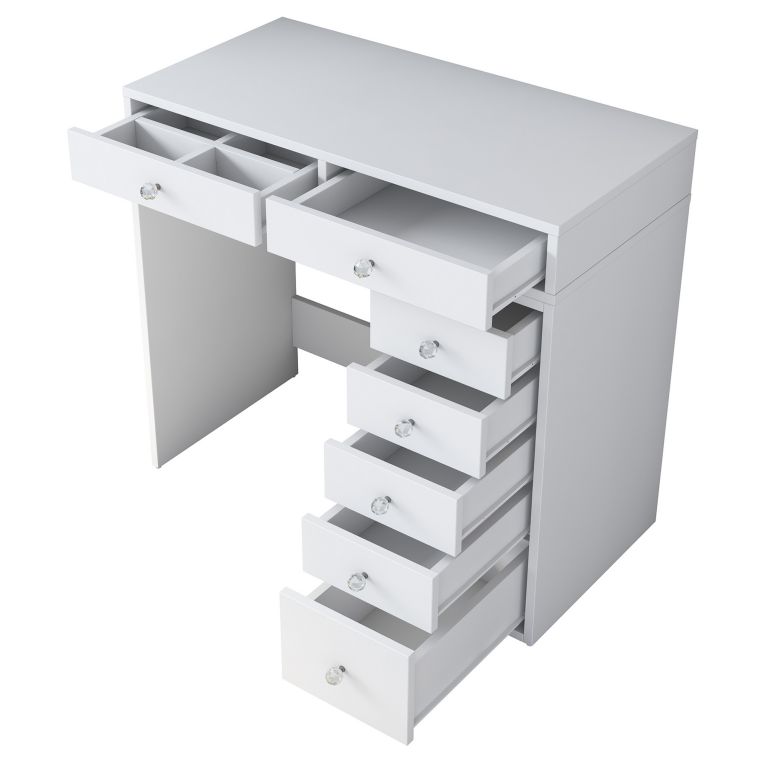 Toeletta Bianco Trasparente Specchio Incluso 7 Cassetti 90x45x82h cm, Colore Struttura Trasparente - Rivello
