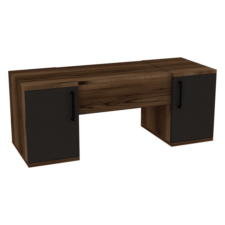 Toeletta Marrone Noce Nero Antracite Specchio Incluso 3 Ante 100x36x74h cm, Colore Ripiano Marrone - Ruviano