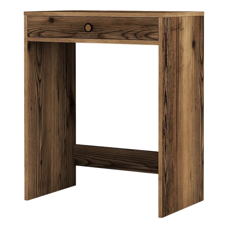 Toeletta Marrone Noce Specchio Incluso un Cassetto 70x85x40h cm, Materiale Piano in Legno Nobilitato - Carde