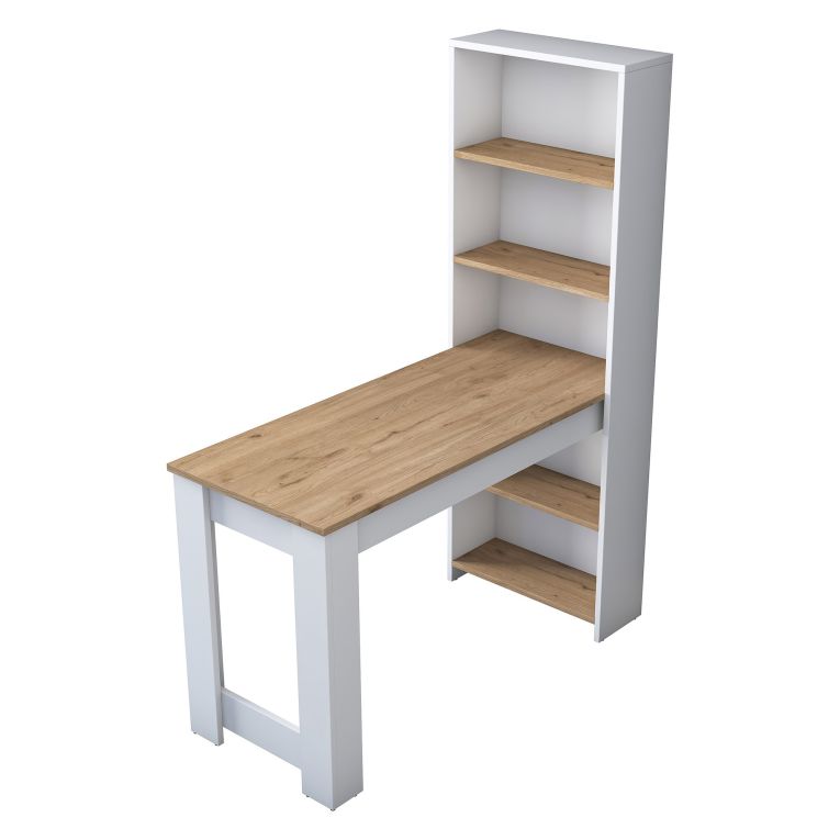 Toeletta- Marrone Rovere Bianco 5 Ripiani 5 Vani 120x54x154h cm, con Libreria - Cervaro