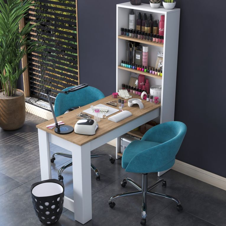 Toeletta- Marrone Rovere Bianco 5 Ripiani 5 Vani 120x54x154h cm, con Libreria - Cervaro