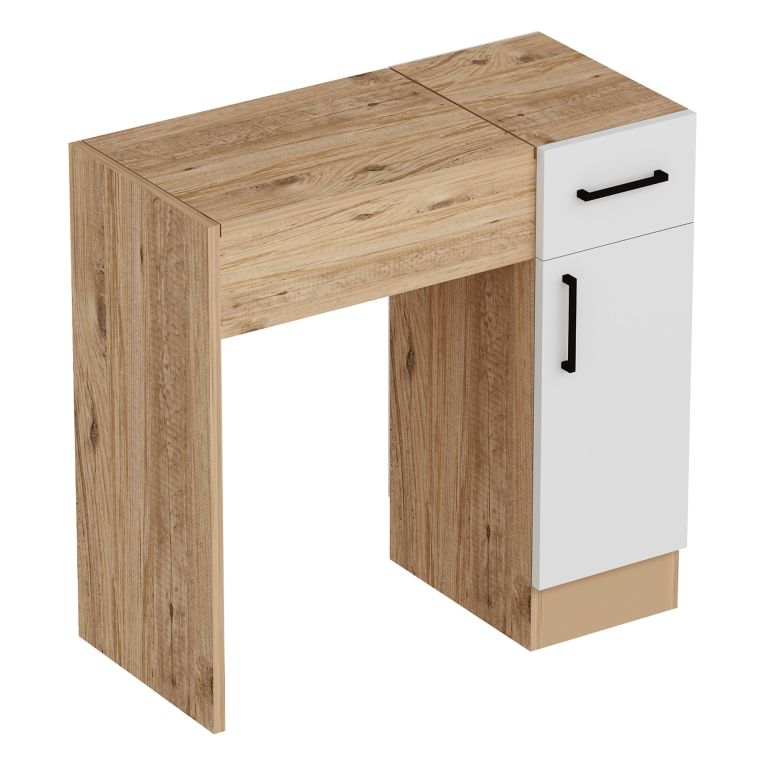 Toeletta Marrone Rovere Bianco Specchio Incluso un Cassetto 77x37x109h cm, 2 Ante - Rodano
