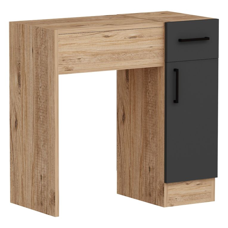 Toeletta Marrone Rovere Nero Antracite Specchio Incluso un Cassetto 77x37x109h cm, 2 Ante - Rodano