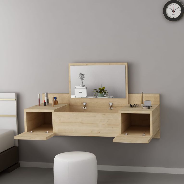 Toeletta Marrone Specchio Incluso 3 Ante 100x39x33h cm, Materiale Piano in Legno Nobilitato - Selci