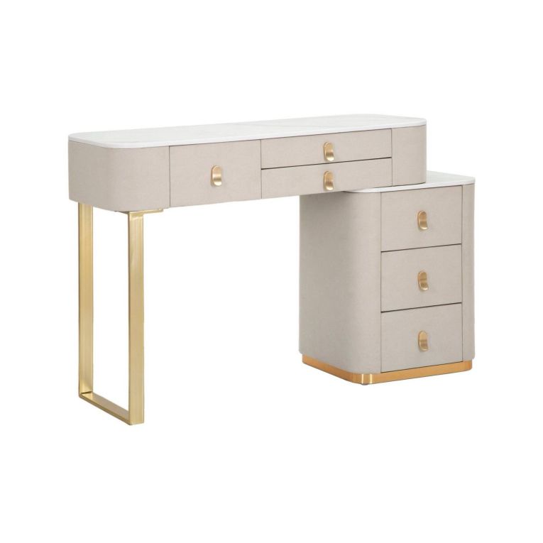 Toeletta moderna porta trucchi 120x40x75h cm crema e oro - Apoteosi