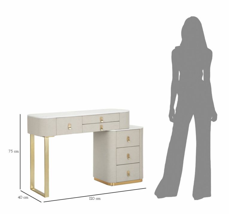 Toeletta moderna porta trucchi 120x40x75h cm crema e oro - Apoteosi